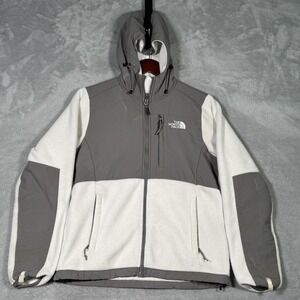The North Face Jacket Womens S White Denali Softshell Fleece Zip Hooded *FLAW‎
